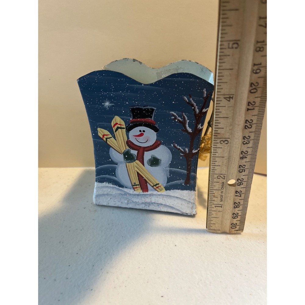 Vintage Style Metal Snowman Pail Christmas Winter Decor Tin Bucket with Handle